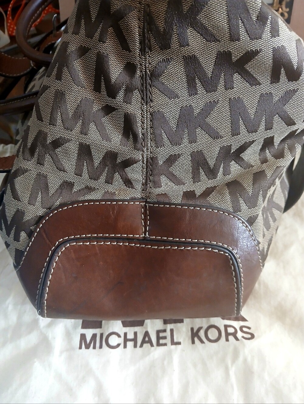 Vintage Michael Kors Brown MK Logo Canvas Satchel with Leather Trim - Picture 5 of 13